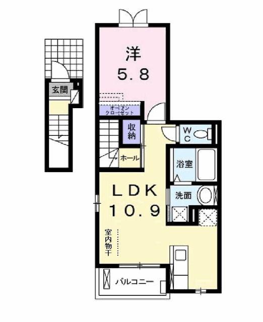 ソレアードさくら(1LDK/2階)の間取り写真