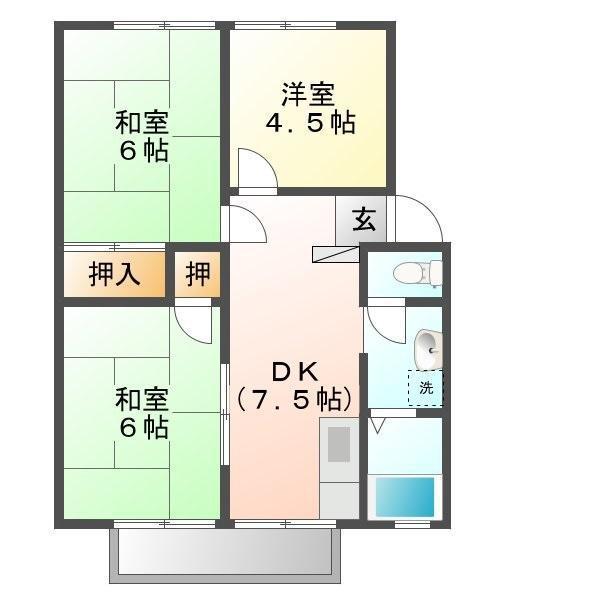 キャッスル春日B(3DK/1階)の間取り写真
