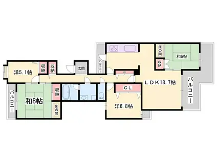 藤和ライブタウン新在家3号棟(4LDK/3階)の間取り写真