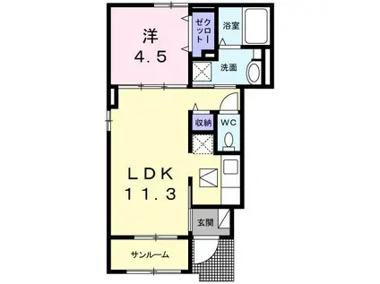 ヴィラソール(1LDK/1階)の間取り写真