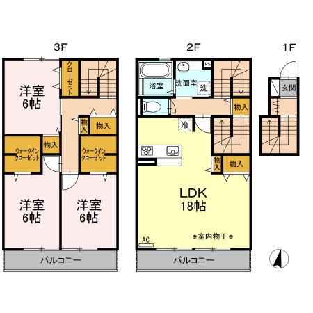 コンフォート(3LDK/2階)の間取り写真
