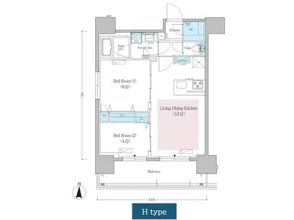 アーバネックス蔵前レジデンス(2LDK/15階)の間取り写真