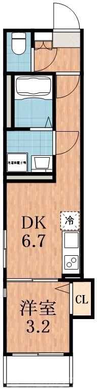 ハーモニーテラス平野西II(1DK/2階)の間取り写真