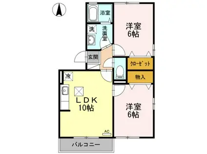 グランドソレーユ D棟(2LDK/1階)の間取り写真