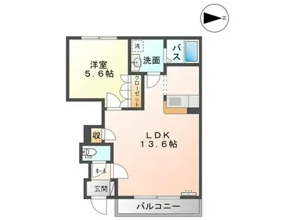 ゴーディアス(1LDK/1階)の間取り写真