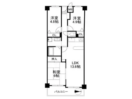 クローバーハイツ南花台(3LDK/2階)の間取り写真