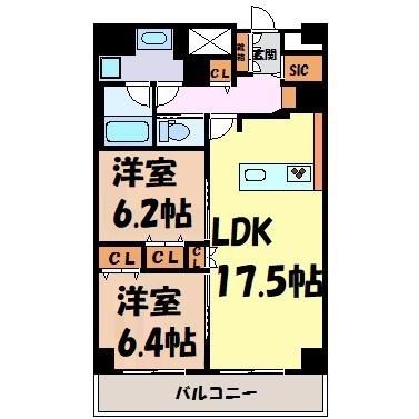 グランルクレ新栄ウエスト(2LDK/10階)の間取り写真