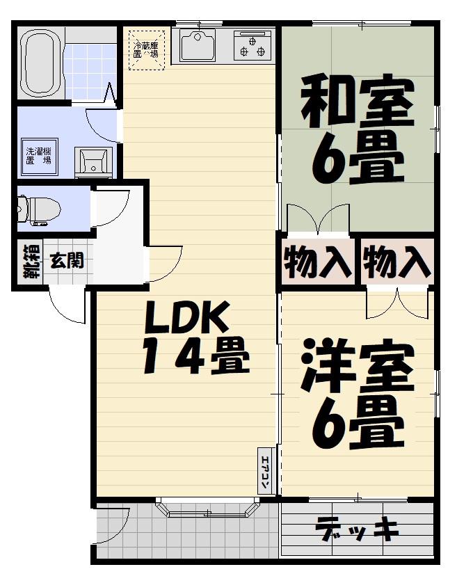 スカイタウン55 B棟(2LDK/1階)の間取り写真