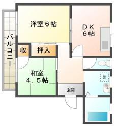フローラルハイツ(2DK/1階)の間取り写真