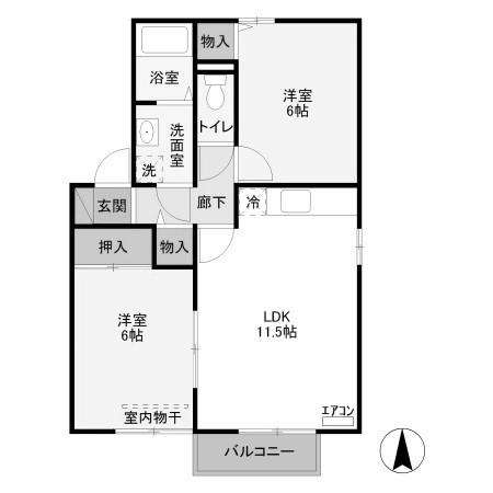 サンライズヒルA(2LDK/1階)の間取り写真