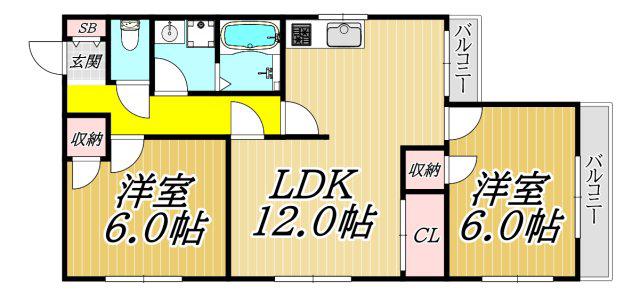 メゾンユタカ(2LDK/2階)の間取り写真
