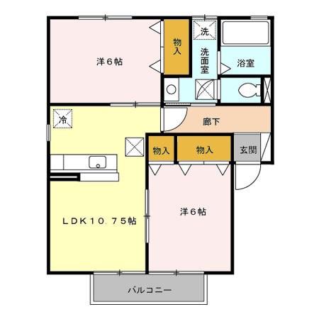 あきの・グリーンスクエア(2LDK/2階)の間取り写真