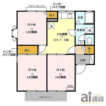 リヴェール高沢A(3DK/1階)の間取り写真