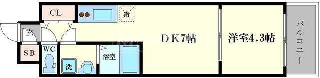 LC九条ガレリア(1DK/7階)の間取り写真