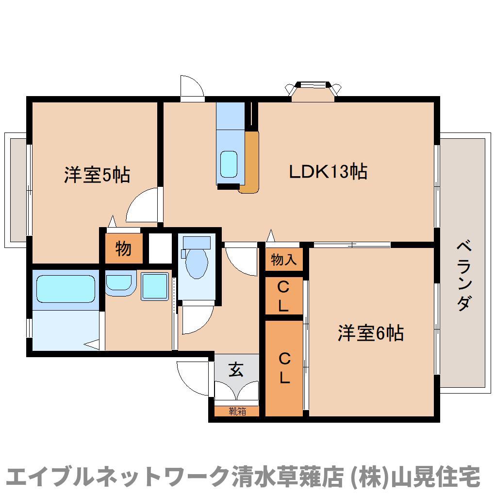 リヴェール瀬名II(2LDK/2階)の間取り写真