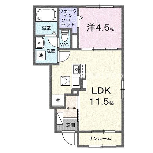ヒカルサ豊橋東岩田ノース(1LDK/1階)の間取り写真