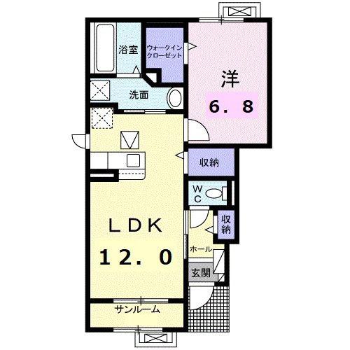ララ・セゾン(1LDK/1階)の間取り写真