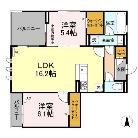 シャンテ(2LDK/2階)の間取り写真