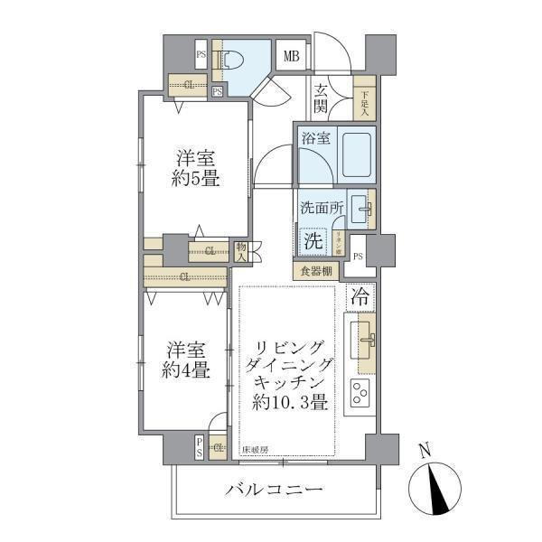 ディアスタ早稲田諏訪通(2LDK/5階)の間取り写真