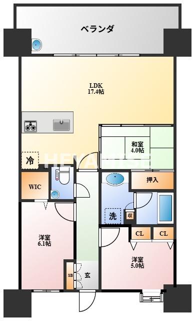アクタス籠町グランミライ(3LDK/6階)の間取り写真