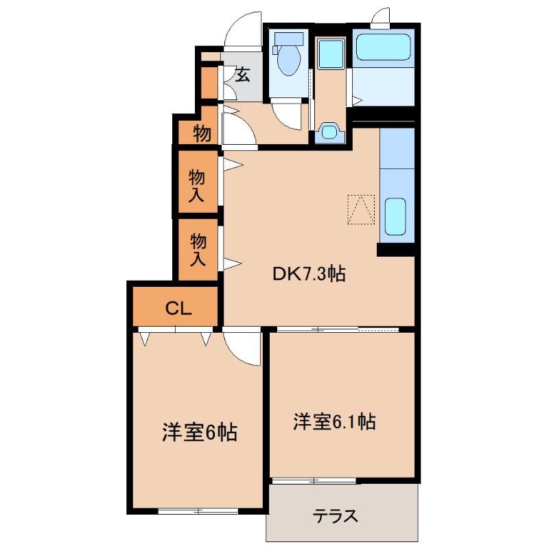 フレーズ・B(2DK/1階)の間取り写真