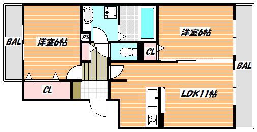 ALBAGRANDE(2LDK/3階)の間取り写真