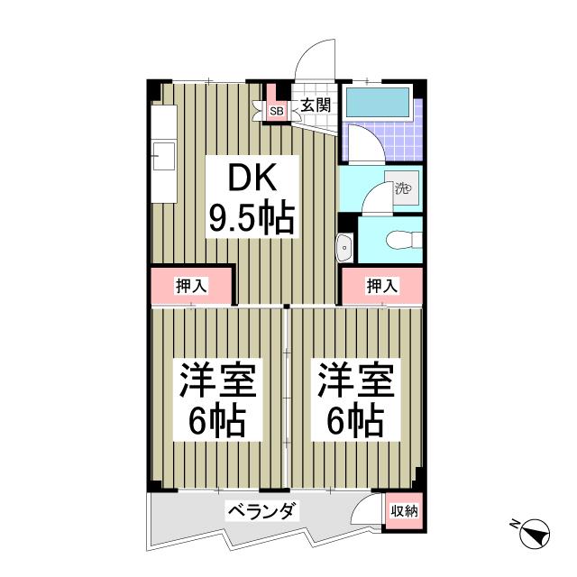 クミアイビル(2DK/6階)の間取り写真