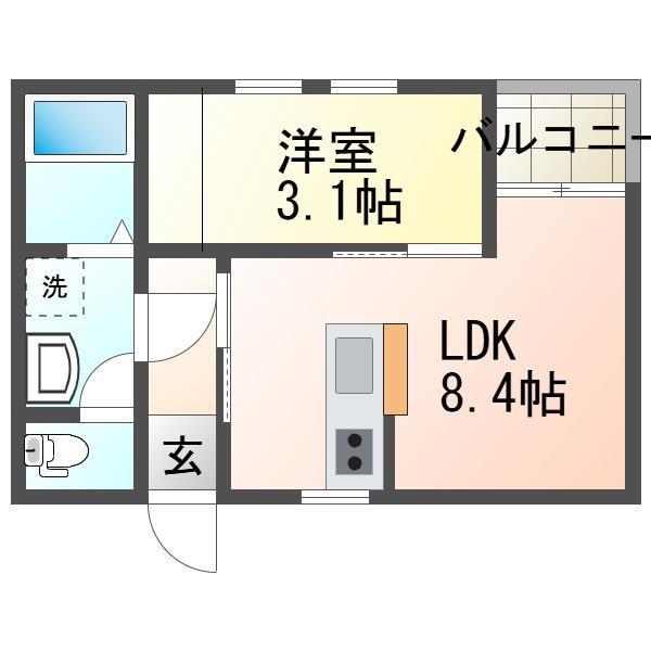 ラテ古町(1LDK/3階)の間取り写真