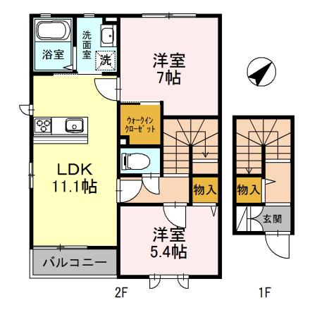 HEARTYS ENT G棟(2LDK/2階)の間取り写真