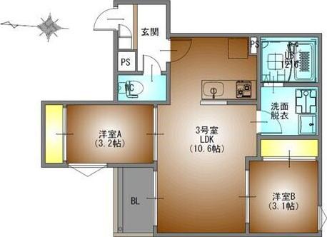 REGALEST WOOD TERRACE JOSHIN(2LDK/3階)の間取り写真