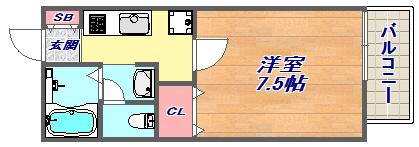エトワール六甲(1K/2階)の間取り写真