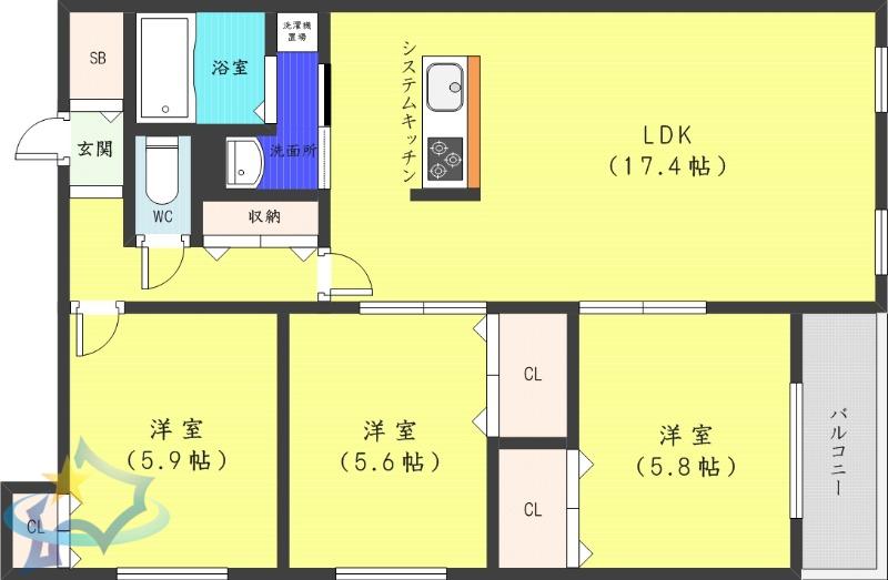 CELESTIA(3LDK/5階)の間取り写真