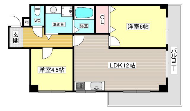 フェイバリー甲東園II(2LDK/3階)の間取り写真