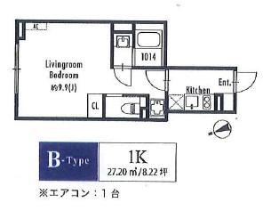 GRANPASEO市谷仲之町(1K/1階)の間取り写真