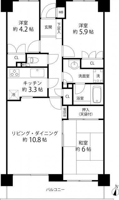 クエスト山手台(3LDK/6階)の間取り写真