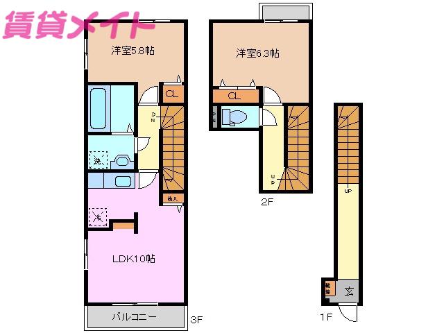 ルミナスA(2LDK/2階)の間取り写真
