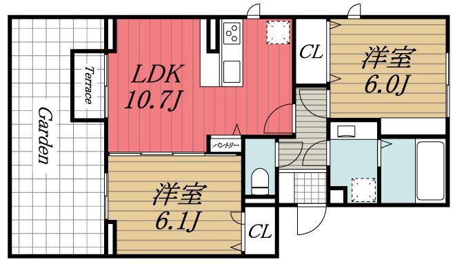 プランドール/五所(2LDK/1階)の間取り写真