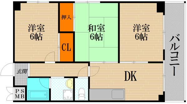 川島第23ビル(3LDK/3階)の間取り写真