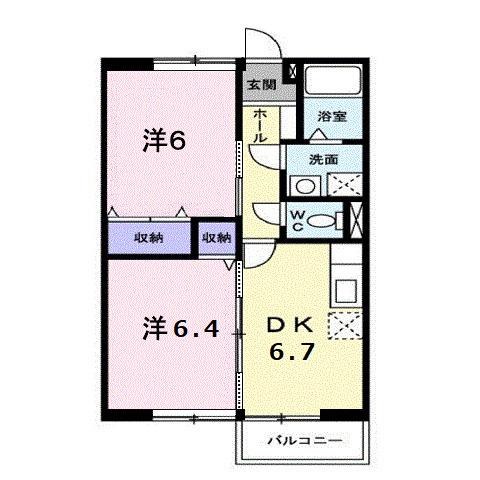 エーデルハイムD(2DK/1階)の間取り写真