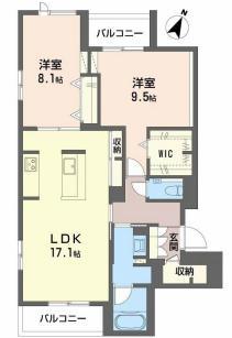 グレイス神戸住吉(2LDK/4階)の間取り写真