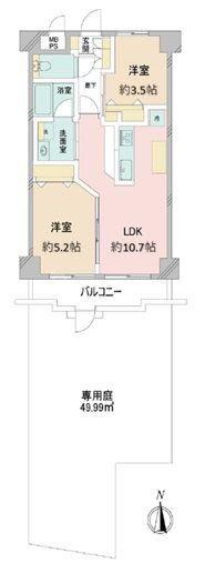 ロイヤル立石(2LDK/1階)の間取り写真