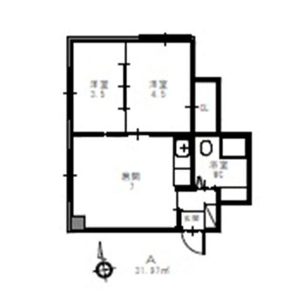 アーバンハイツK-Ⅰ(2DK/1階)の間取り写真