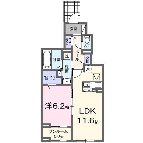 リバーサイド西山(1LDK/1階)の間取り写真