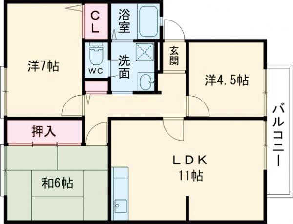 サンガーデン日根野A棟(3LDK/1階)の間取り写真