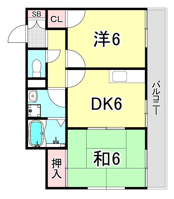 ハピネス浦風II(2DK/2階)の間取り写真