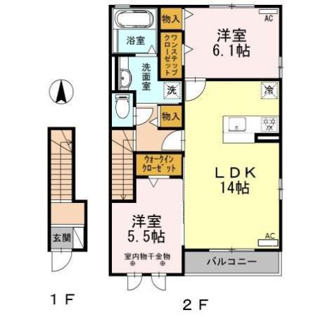 ソレイユルヴァン(2LDK/2階)の間取り写真