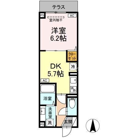 ルリアン北小岩Ⅲ(1DK/1階)の間取り写真