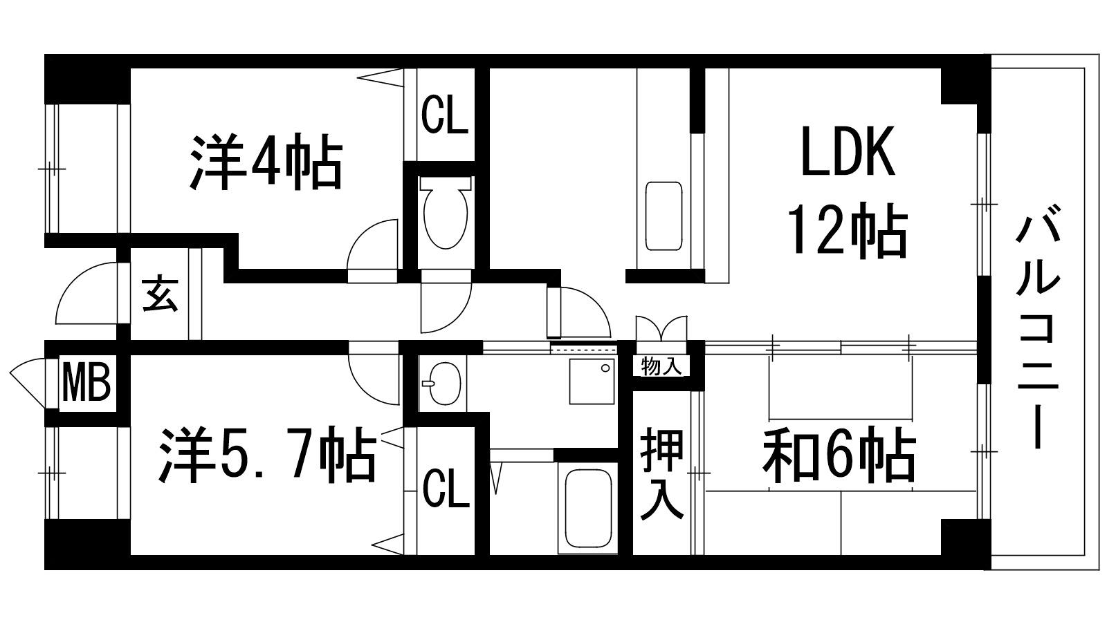 パセオ清荒神1番館(3LDK/3階)の間取り写真
