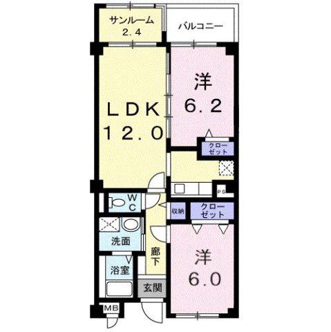 サンセール・ロワイエ(2LDK/2階)の間取り写真