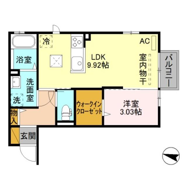 ベルフォーレ京ヶ峰(1LDK/1階)の間取り写真